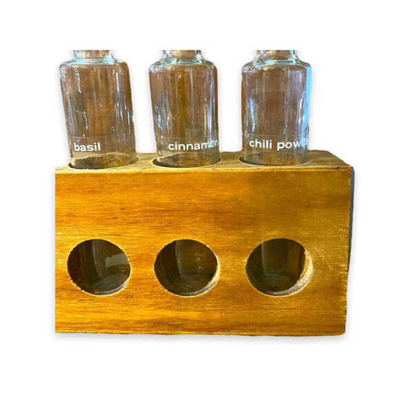 Vintage Spice rack Propagation Wood Stand 8 Bottles Glass - Picture 6 of 8